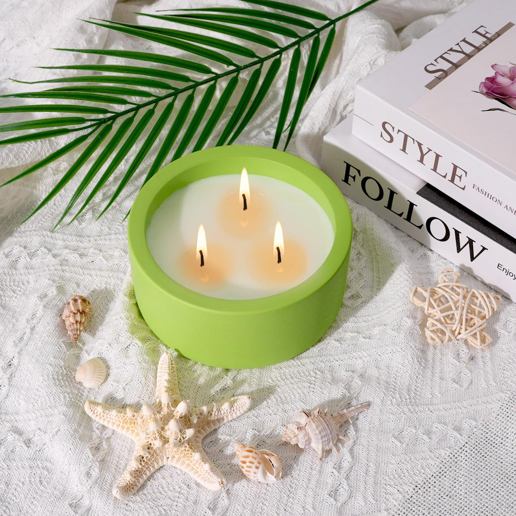 Large Citronella & Lemon Candle Outdoor, 3 Wick 20oz Scented Candle Indoor, Non Toxic Soy, Green Ceramic Jar, Deck