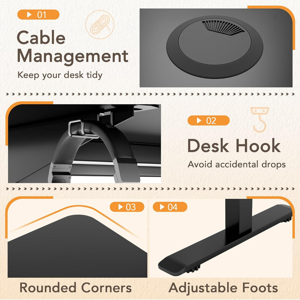 55 x 24 Inches Electric Height Adjustable Standing Desk Large Sit Stand Up Desk Home Office Computer Desk Memory