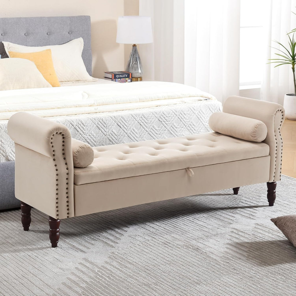 67" End of Bed Storage Bench King Size, Storage Bench , Velvet Bed Bench with Storage Upholstered Tufted Storage
