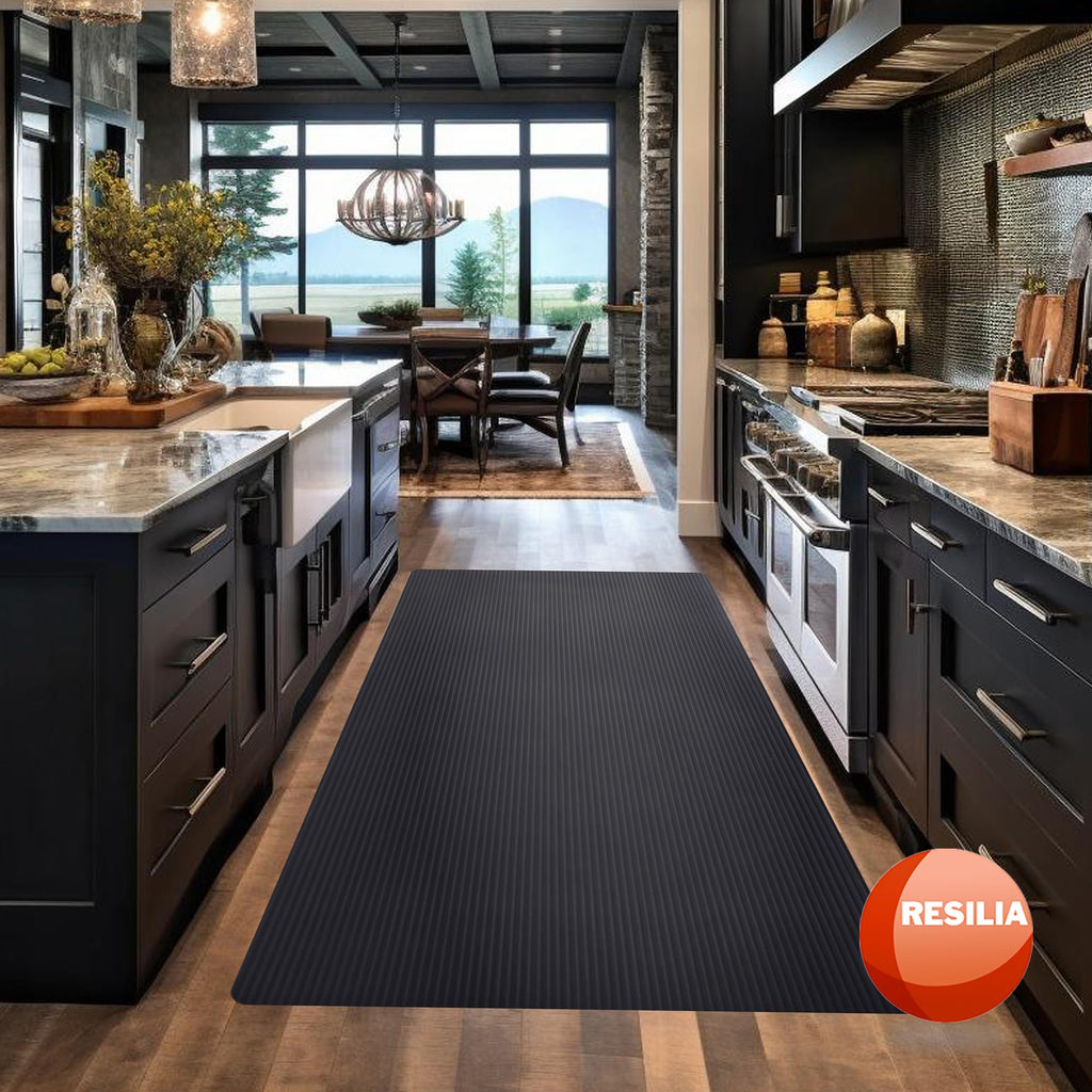 Black Plastic Floor Runner - Embossed Wide Rib Waterproof Vinyl, Heavy Duty Protector Mat for Indoor Hardwood, Hard
