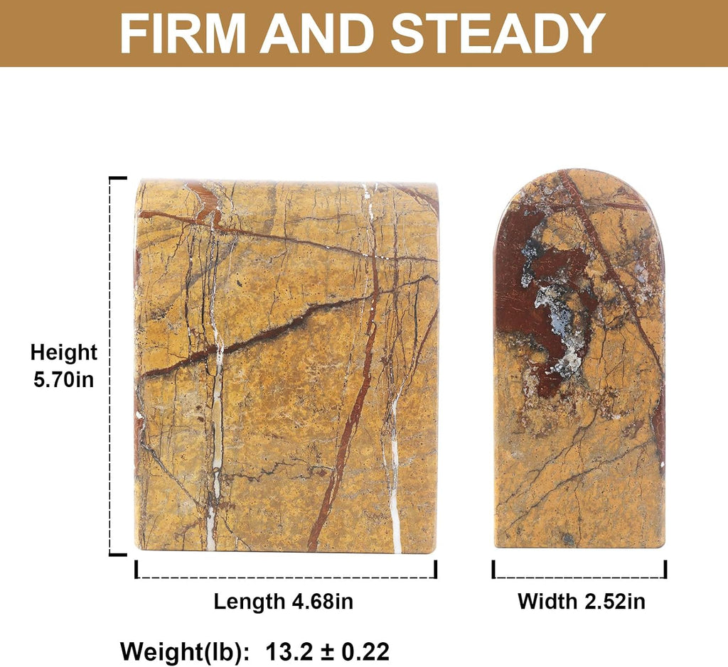 N Natural Marble Bookends for Shelves, Book Ends for Heavy Books, 13LBS Ultra Heavy Duty Book Holders, Triumphal Arch