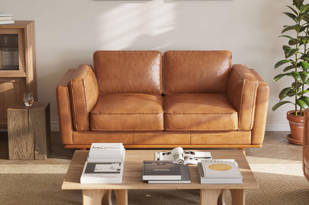 Artisan Full Leather Loveseat Sofa 66" - Pure Full Italian Nappa Leather Couch, Solid Wood Accent, Ultimate Comfort