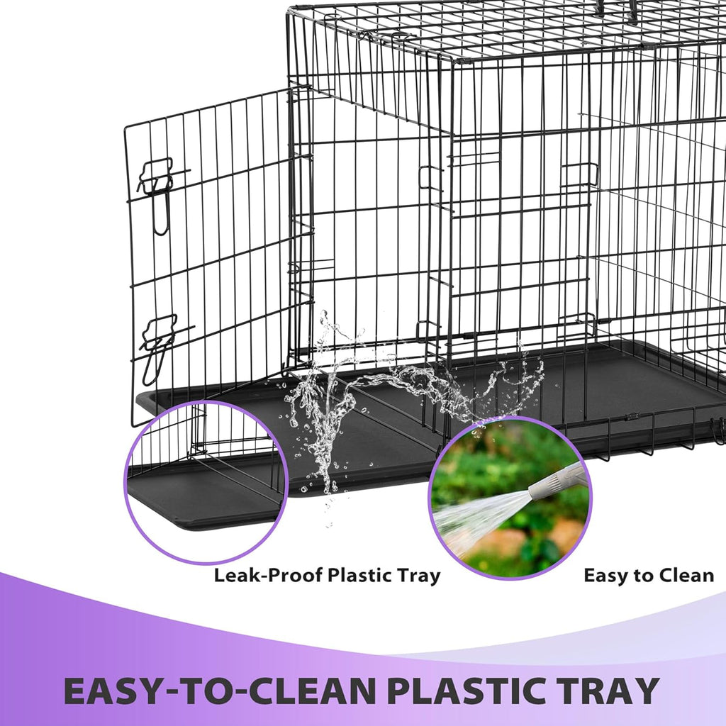 Dog Crate | 48" | Black | Foldable Metal Kennel with Double Doors, Secure Slide-Bolt Latches