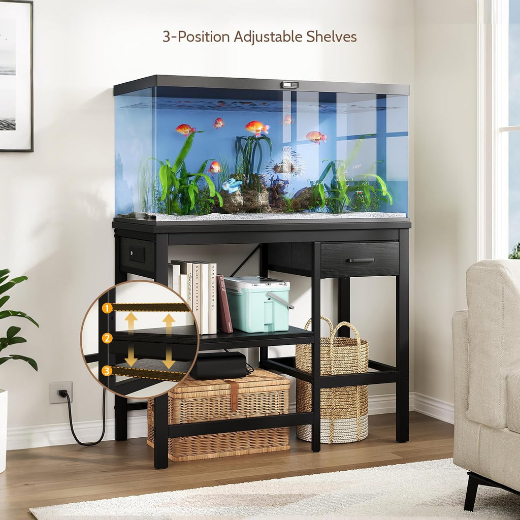 40-50 Gallon Fish Tank Stand with Power Outlet, Aquarium Stand with 3-Tier Adjustable Storage Shelves, Fish Stand