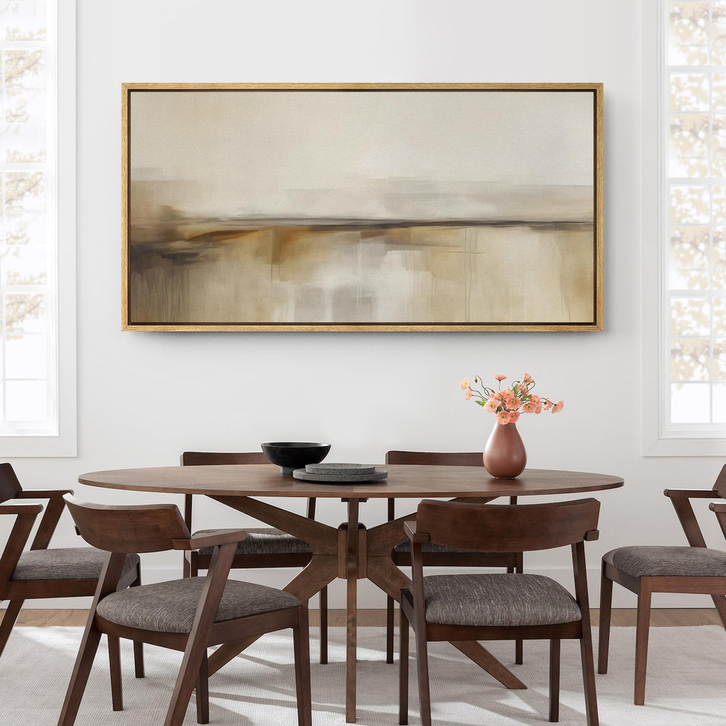 Extra Large Framed Canvas Print Wall Art Neutral Abstract Minimalist Beige and Brown Landscape Illustrations Modern