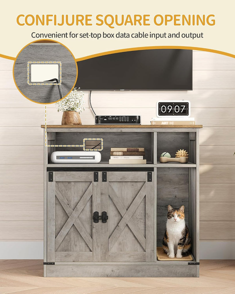 Cat Litter Box Enclosure, Hidden Litter Box Furniture with Storage