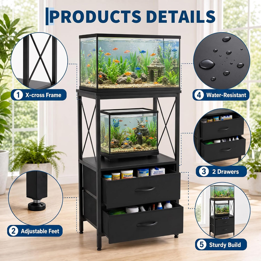 Aquarium Stand 5-10 Gallon with 2 Drawers, Metal Fish Tank Stand