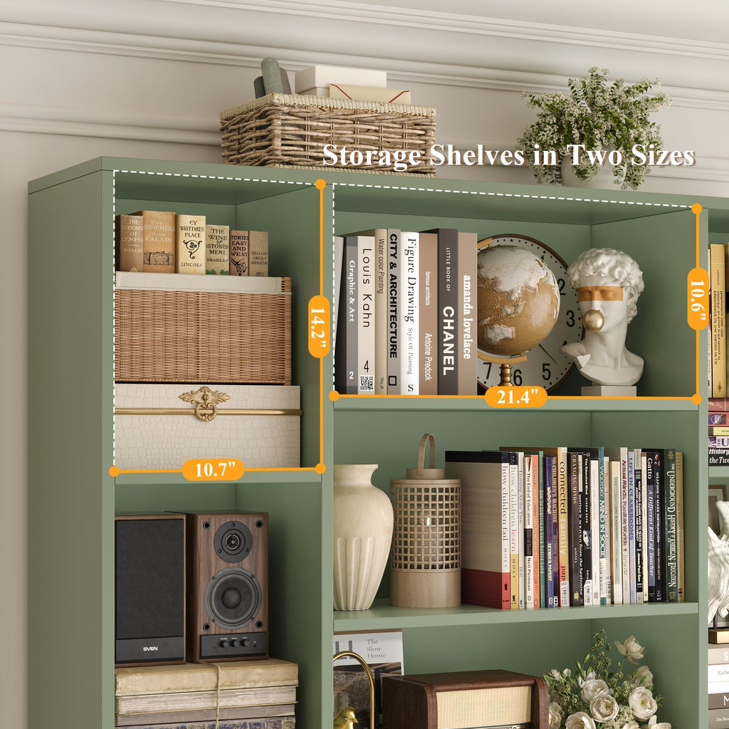 72" Tall Bookshelf, Large Farmhouse Bookcase with Storage, Green