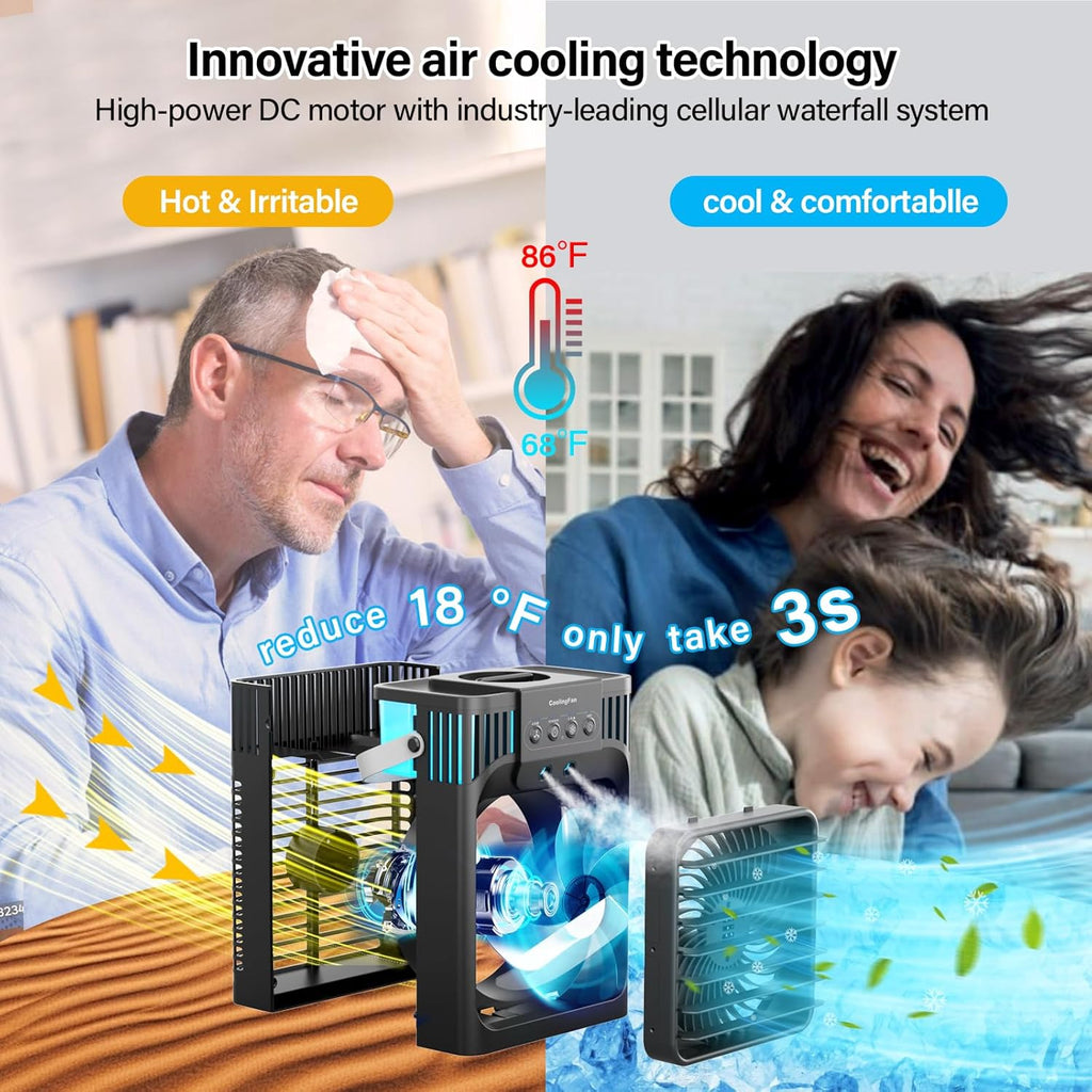 Portable Air Conditioner Cooling Fan with Remote, Quiet with 3 Speeds, 1200ml Personal Air Cooler Fan with 3 Mist