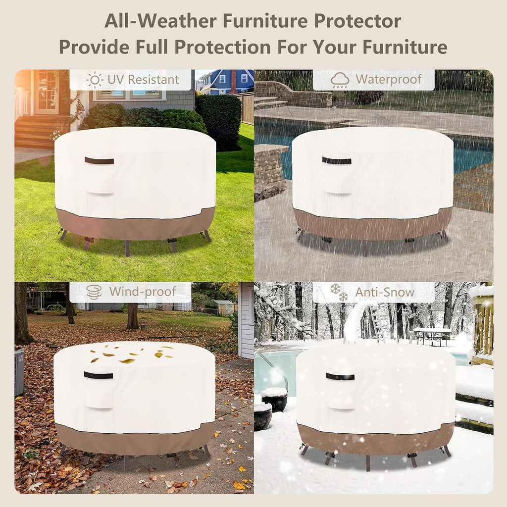 Round Outdoor Table Cover Waterproof, 54" Dia x 28" H | Heavy Duty Patio Furniture Covers, Durable Fabric Shields