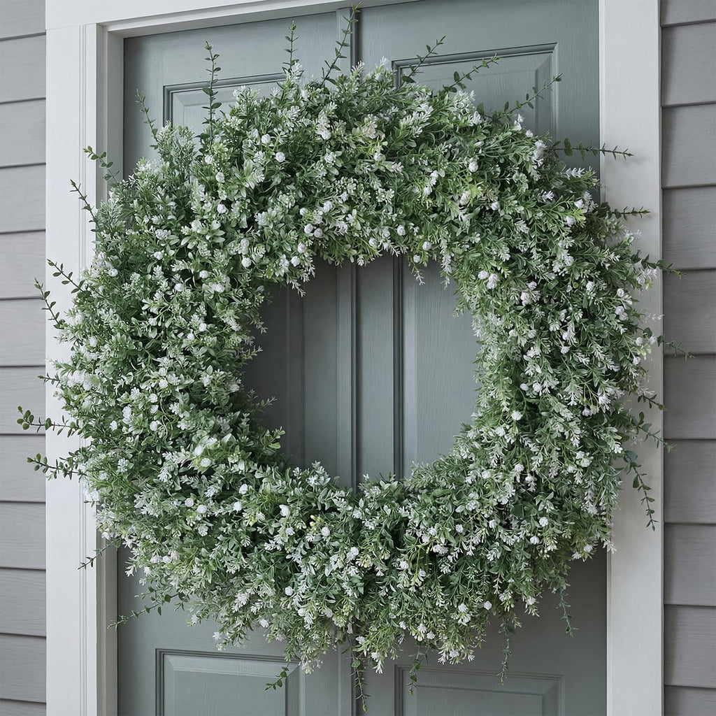 32" Large Artificial Eucalyptus Wreath for Front Door Decor (White-Green)