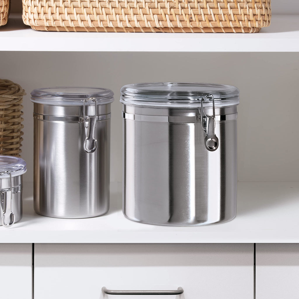 Stainless Steel Kitchen Canister 52 fl oz - Airtight Clamp Lid, Clear See-Thru Top - Ideal Storage, Food Storage