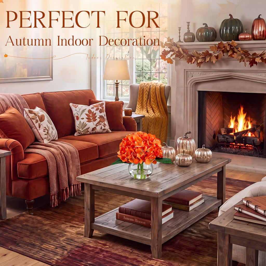 2 Pack Fall Orange Artificial with Vase Faux Water Autumn Silk Fake Realistic Faux Flower for Thanksgiving Wedding