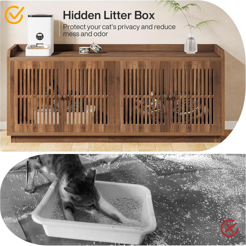 2 Cats Litter Box Enclosure, Large Hidden Litter Box Furniture