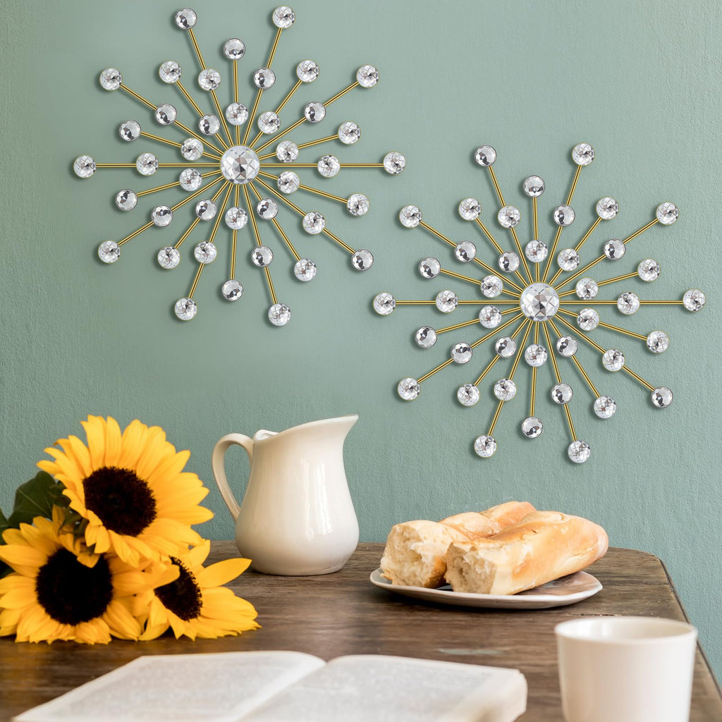 6 Pcs Metal Starburst Wall Art Crystal 3D, 25cm, Gold
