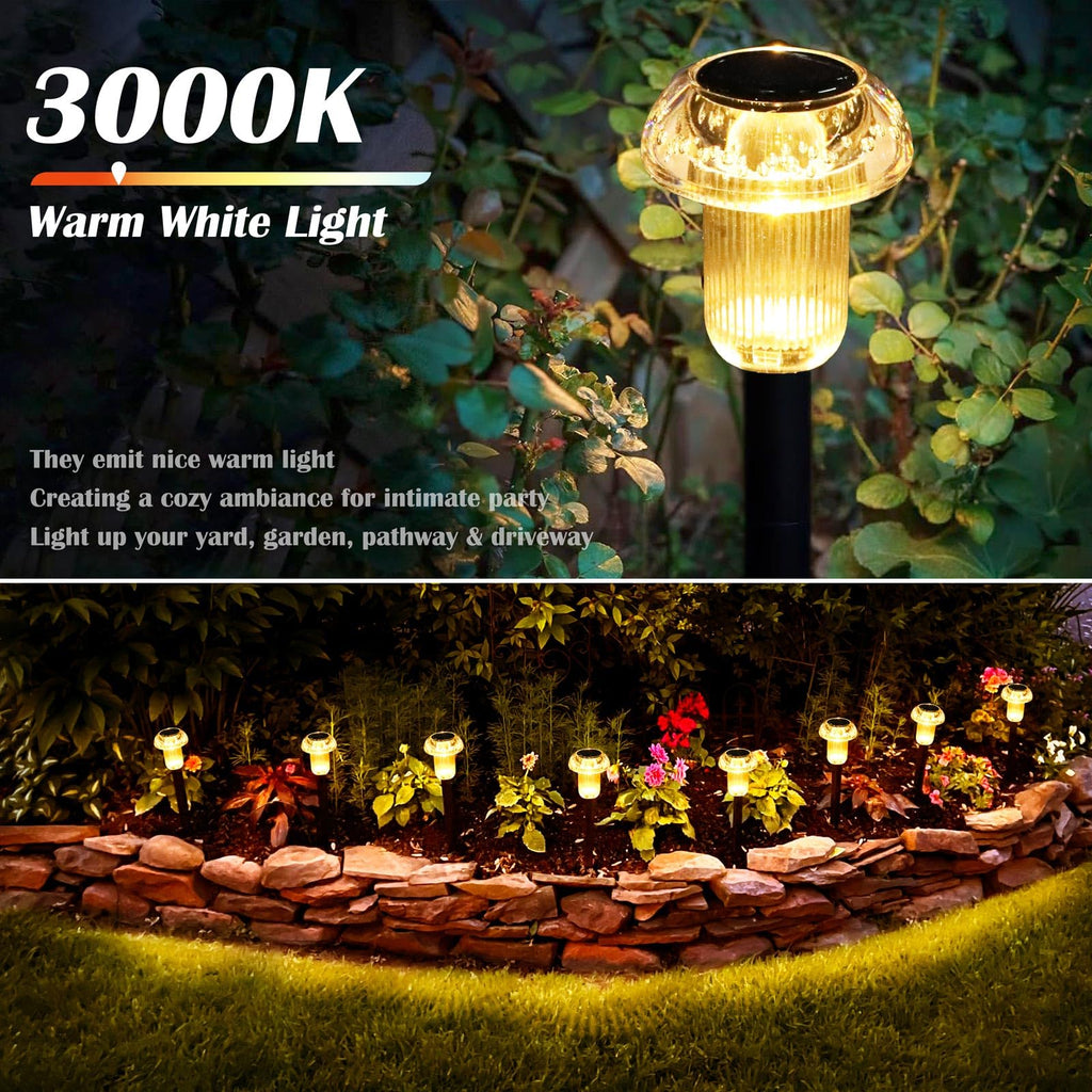 8 Pack Solar Garden Lights Outdoor Waterproof 3000K Warm White LED