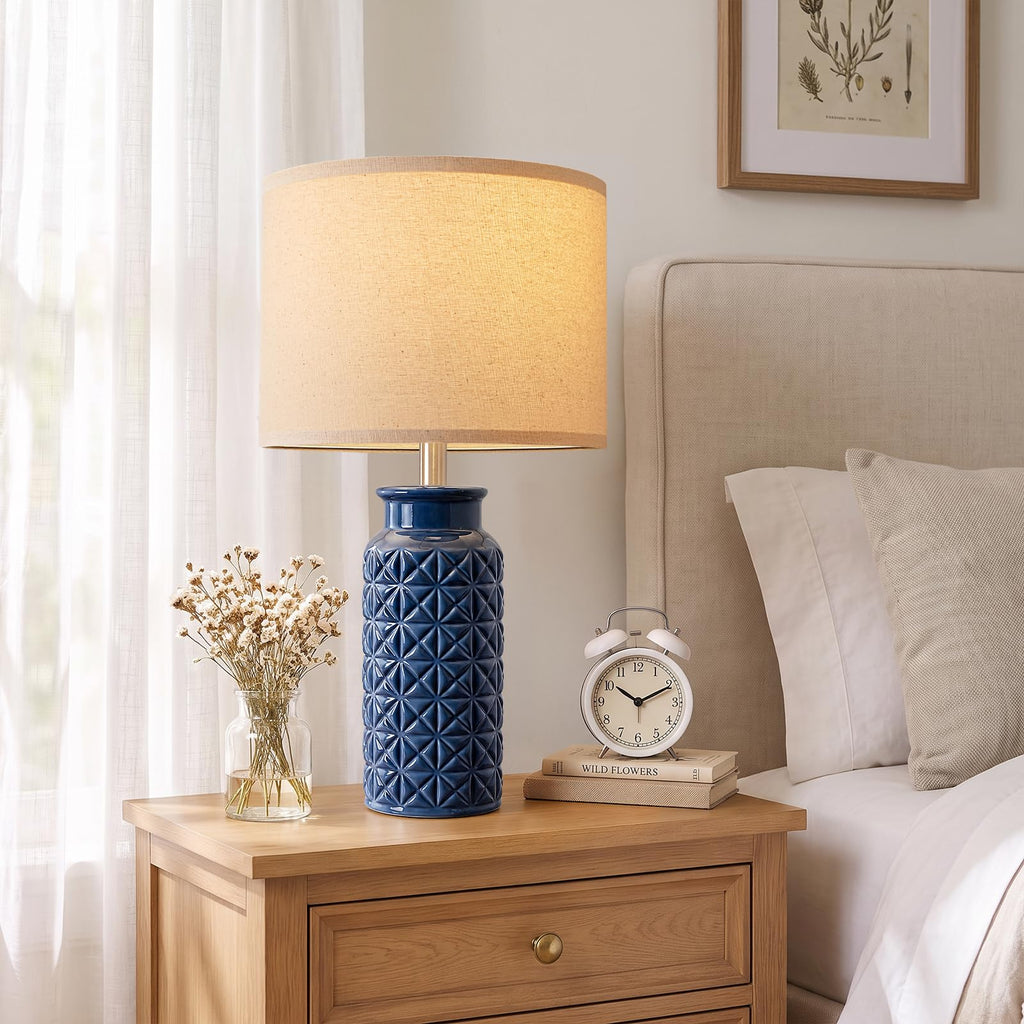 22.6" Modern Ceramic Bedside Lamps Set of 2, Lamps, Blue