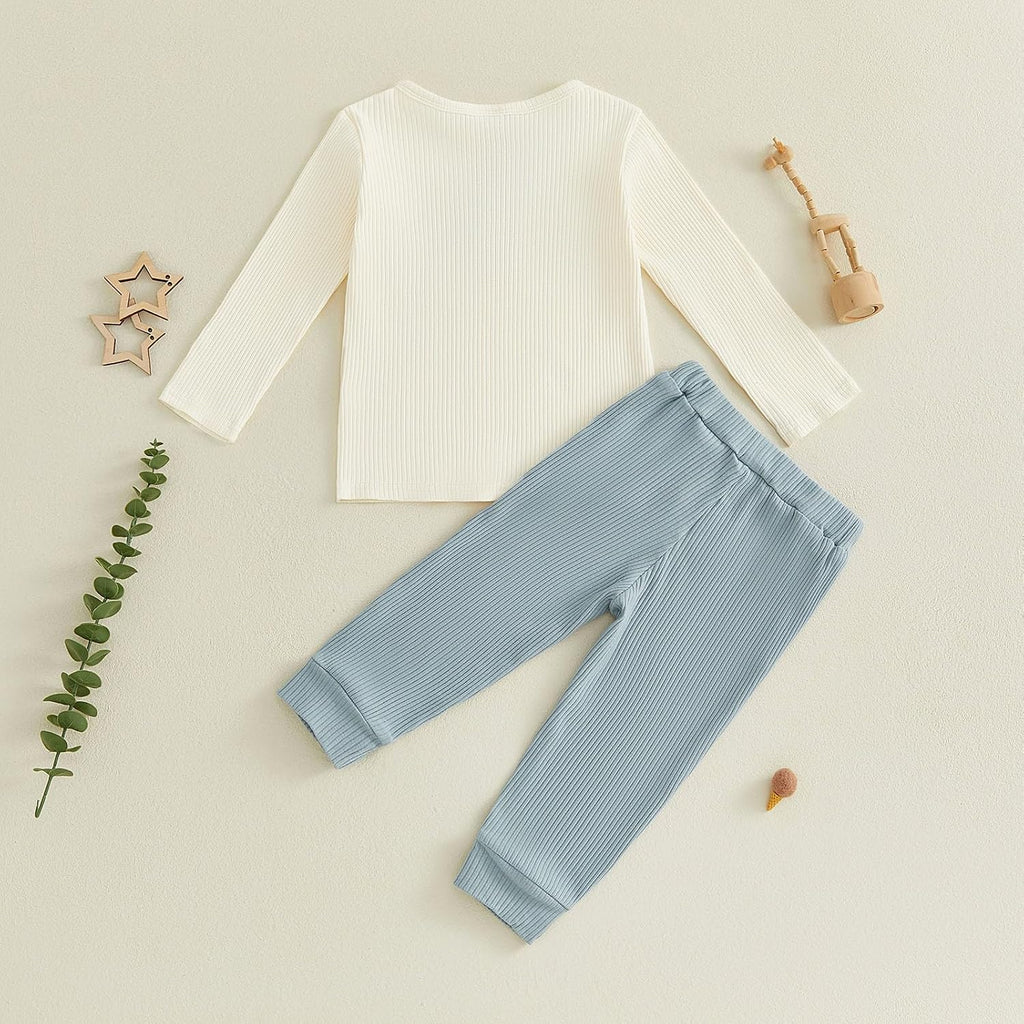Toddler Boy Ribbed Knit Clothes Henley Tops & Jogger Pants Set