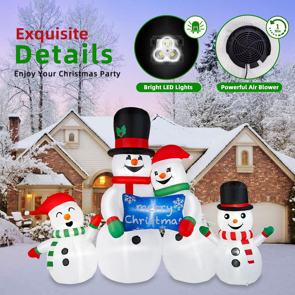 8FT Long Christmas Inflatables Snowman Outdoor Decorations, Christmas Blow Up Snowman Family Inflatable Christmas