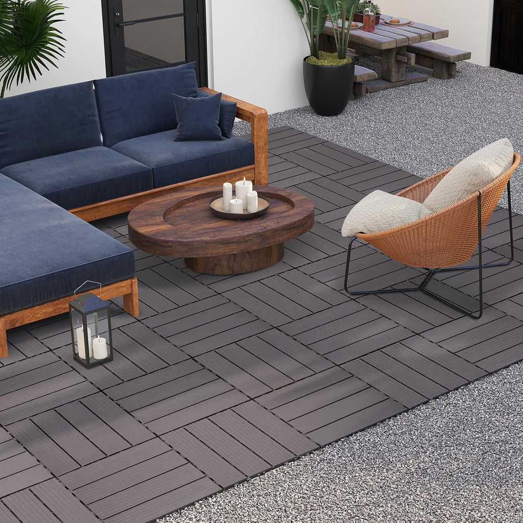 9 PCS Interlocking Deck Tiles, 12''X 12'' Plastic Patio Flooring Outdoor Waterproof Floor Deck Tiles for Balcony Porch
