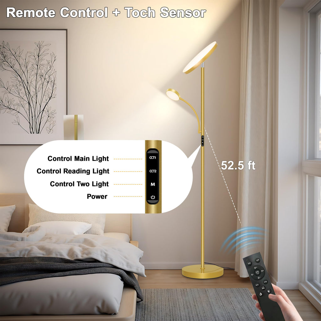 Floor Lamp-42W/ Super Bright Floor Lamp, Dimmable 2-in-1 LED Floor Lamp, Torchiere Floor Lamps with Remote &