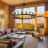 Black Wagon Wheel Chandelier 40 inch,20-Light Farmhouse Wagon Wheel Chandeliers Round Industrial Ceiling Light fixtures for Outdoor Porch high Ceilings Living Dining Room Foyer Entryway A105-B0C5BVK35F