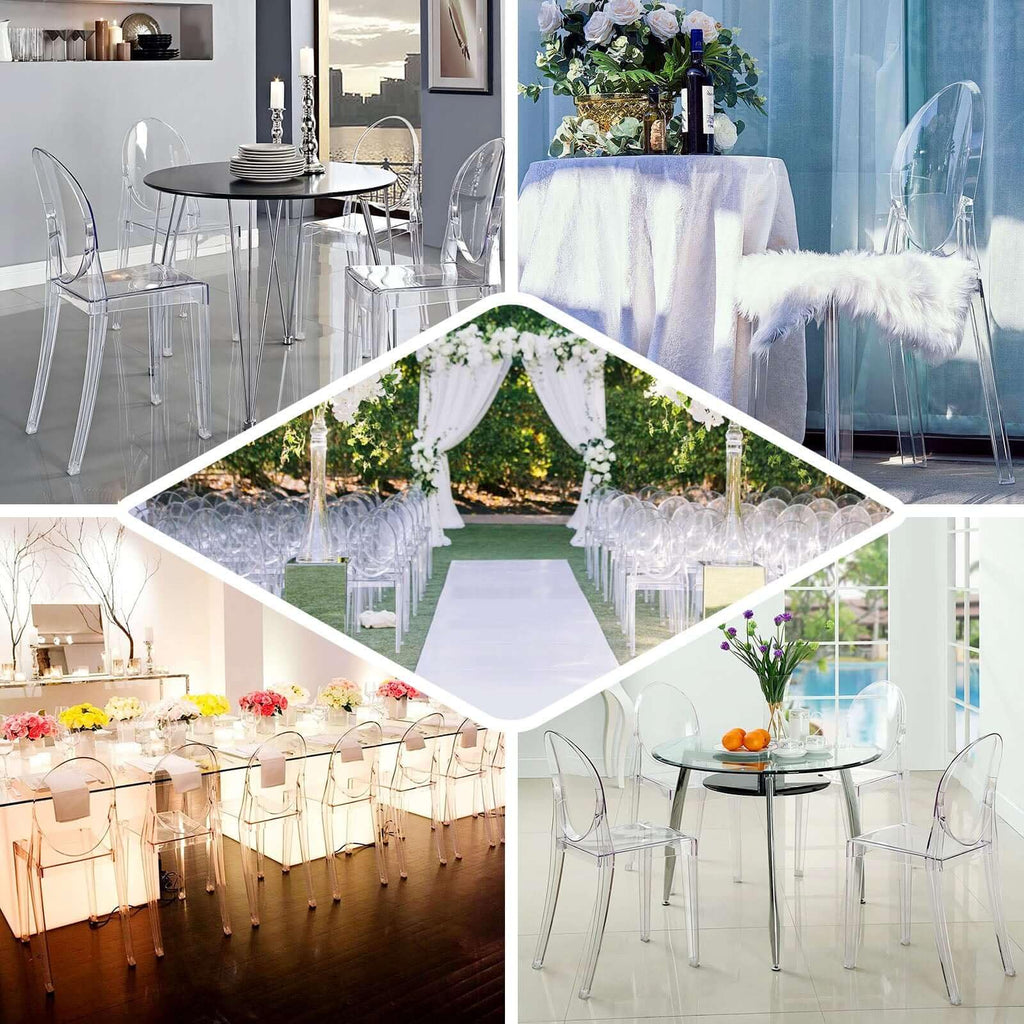 Pack of 12 | Clear Transparent Banquet Ghost Chair Armless Stacking Accent Chair with Oval Back Acrylic, Invisible