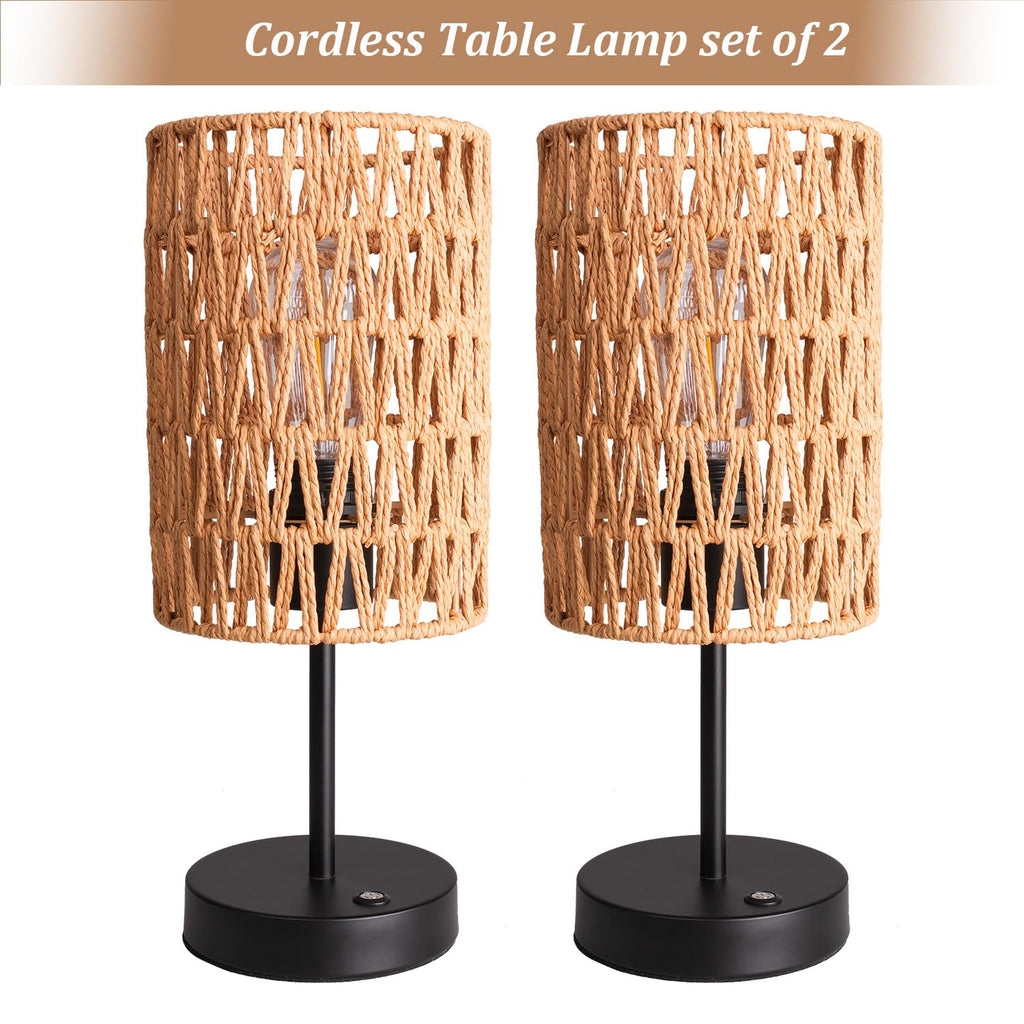 Rechargeable Outdoor Table Lamps, Rattan Boho Cordless Battery Operated Table Lamps, Patio Lamp, Balcony, Bedside