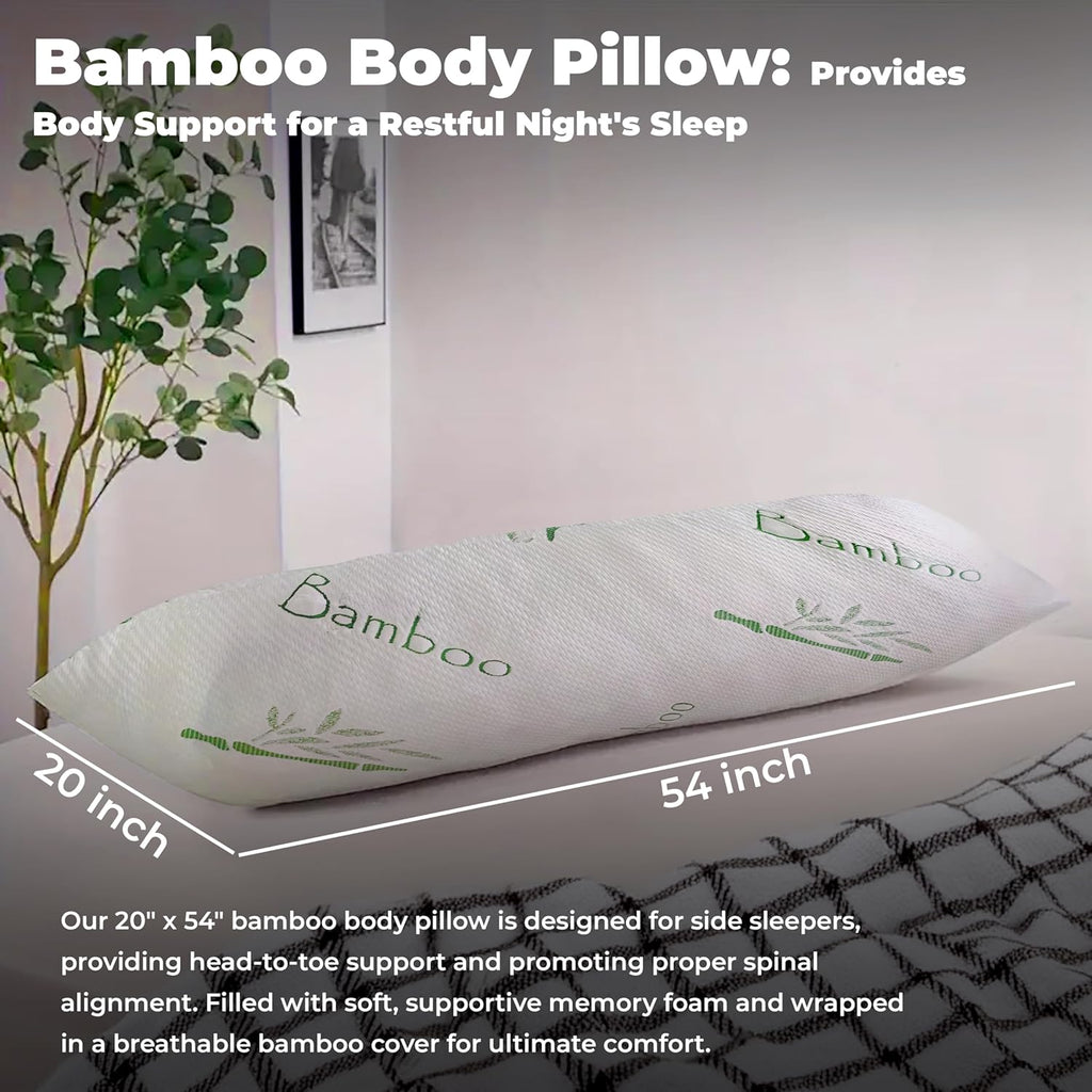 Full Rayon Bamboo Fiber Pillow Memory Foam Body Pillow for Side Sleeper, Huggable Long Body Pillow for Adults with