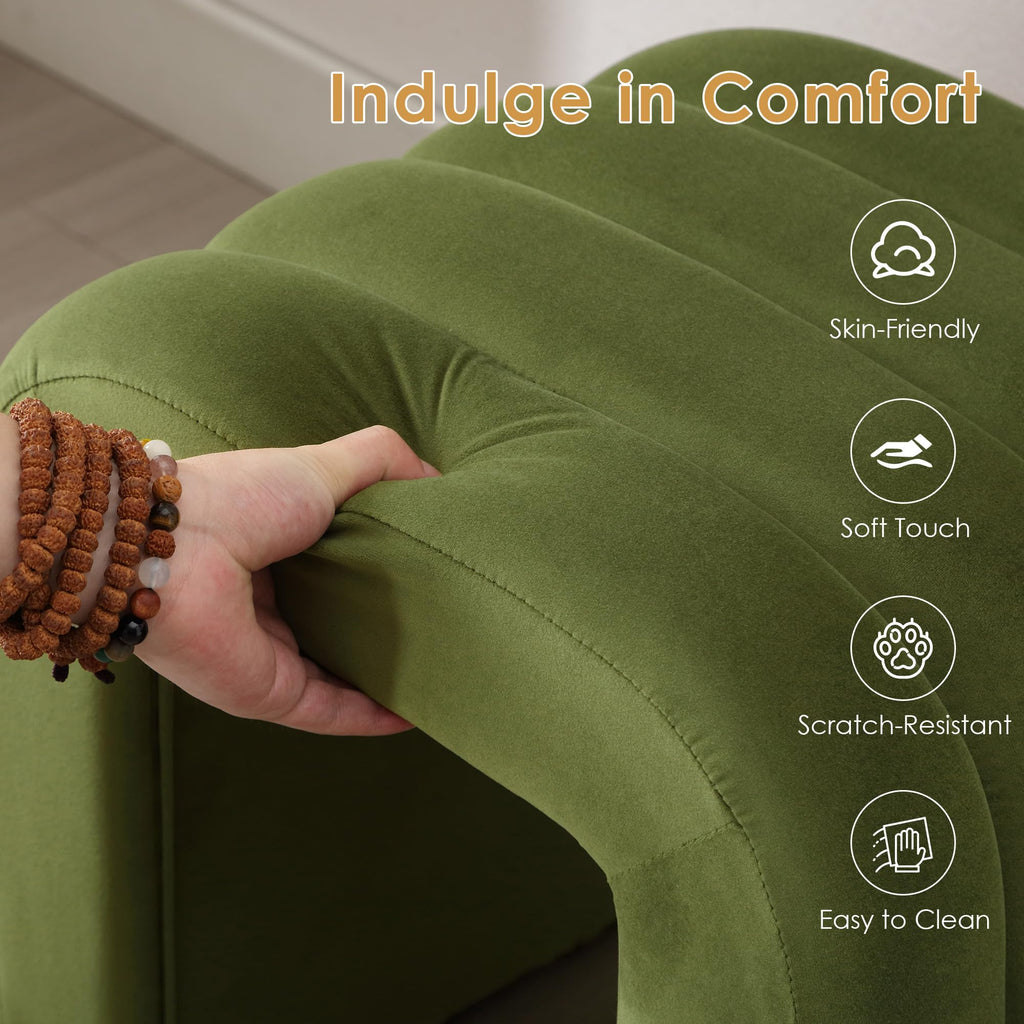 Velvet Pouf Ottoman, Olive Green Foot Rest for Couch 18 inch Cute Vanity Chairs for Makeup, Sturdy Frame, Living Room