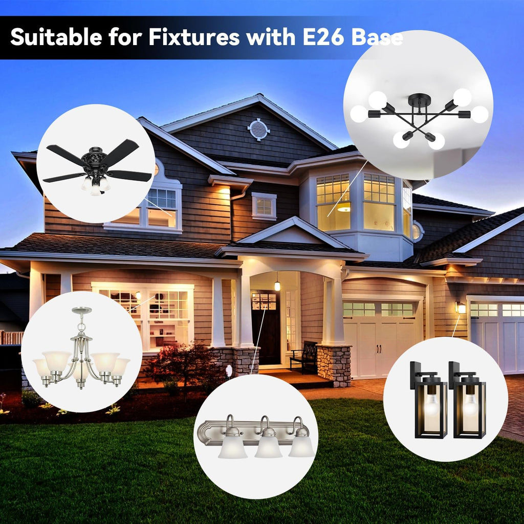 24 Pack A19 LED Light Bulbs Soft Warm White 2700K, 60 Watt Equivalent, Efficient 9W, E26 Standard Base, Non Dimmable