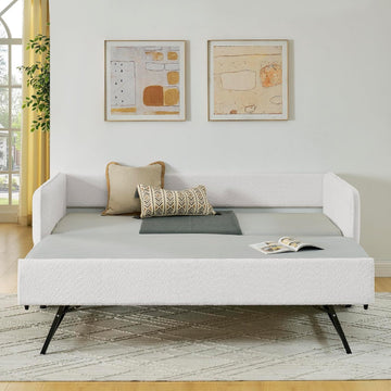Twin Size Upholstery Tufted Daybed with Erectable Trundle, Twin to King Design Modern Extendable Boucle Sofa Bed