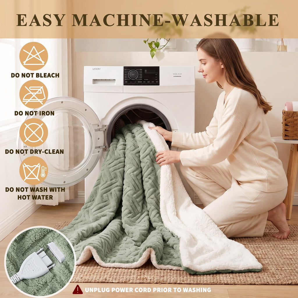 Electric Heated Full Blanket, 10 Heating Levels 12 Time Setting, Green
