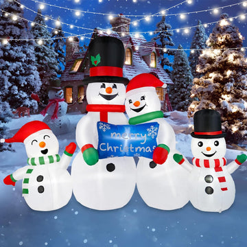 8FT Long Christmas Inflatables Snowman Outdoor Decorations, Christmas Blow Up Snowman Family Inflatable Christmas