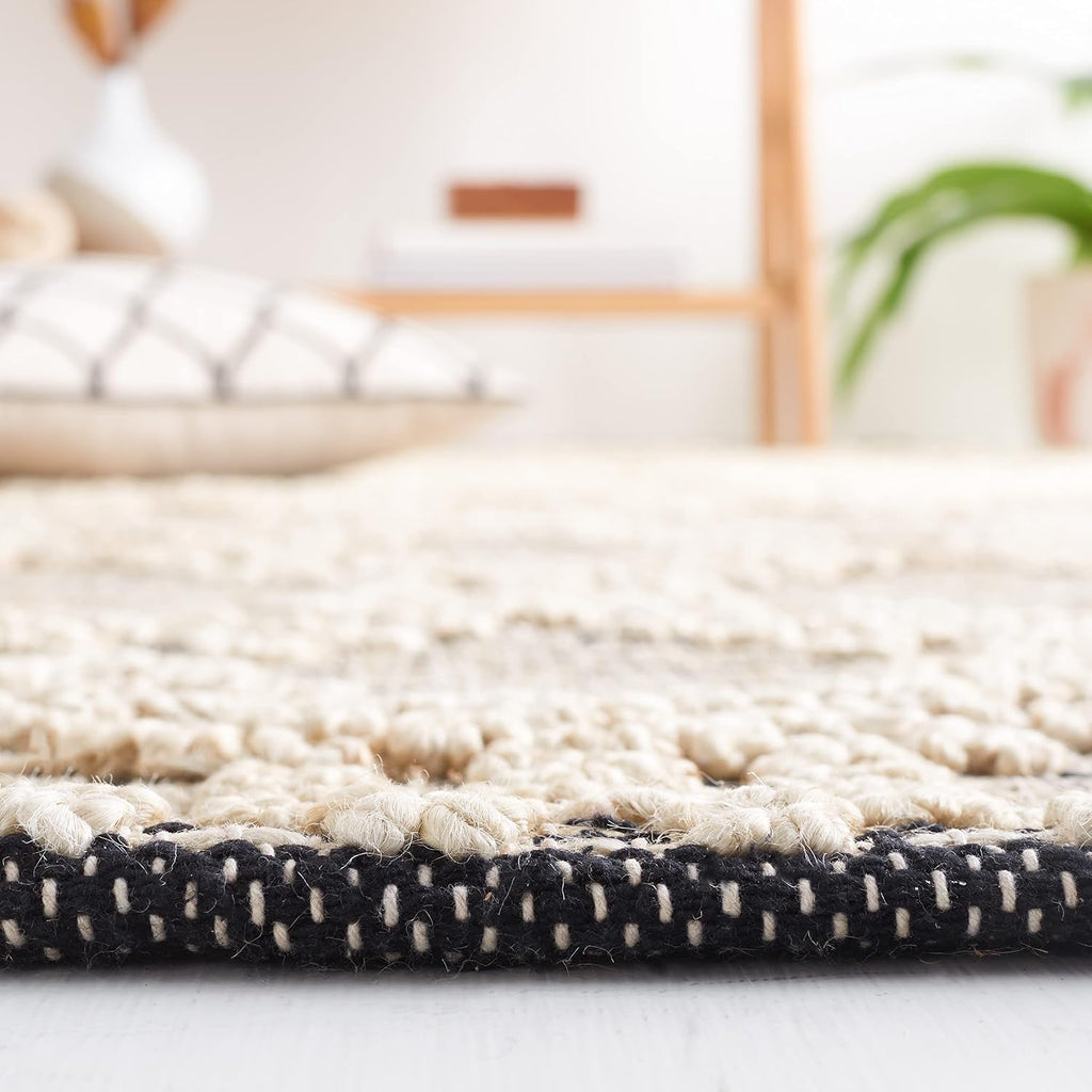 Natural Fiber Collection Area Rug - 6' Square, Blush & Black, Flat Weave Farmhouse Geometric Jute Design, Ideal for