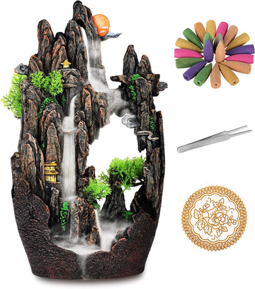 Large Backflow Incense Burner Resin Mountain Waterfall Incense Holder Smoked Fountain Aromatherapy Office Yoga Room - Set of 100