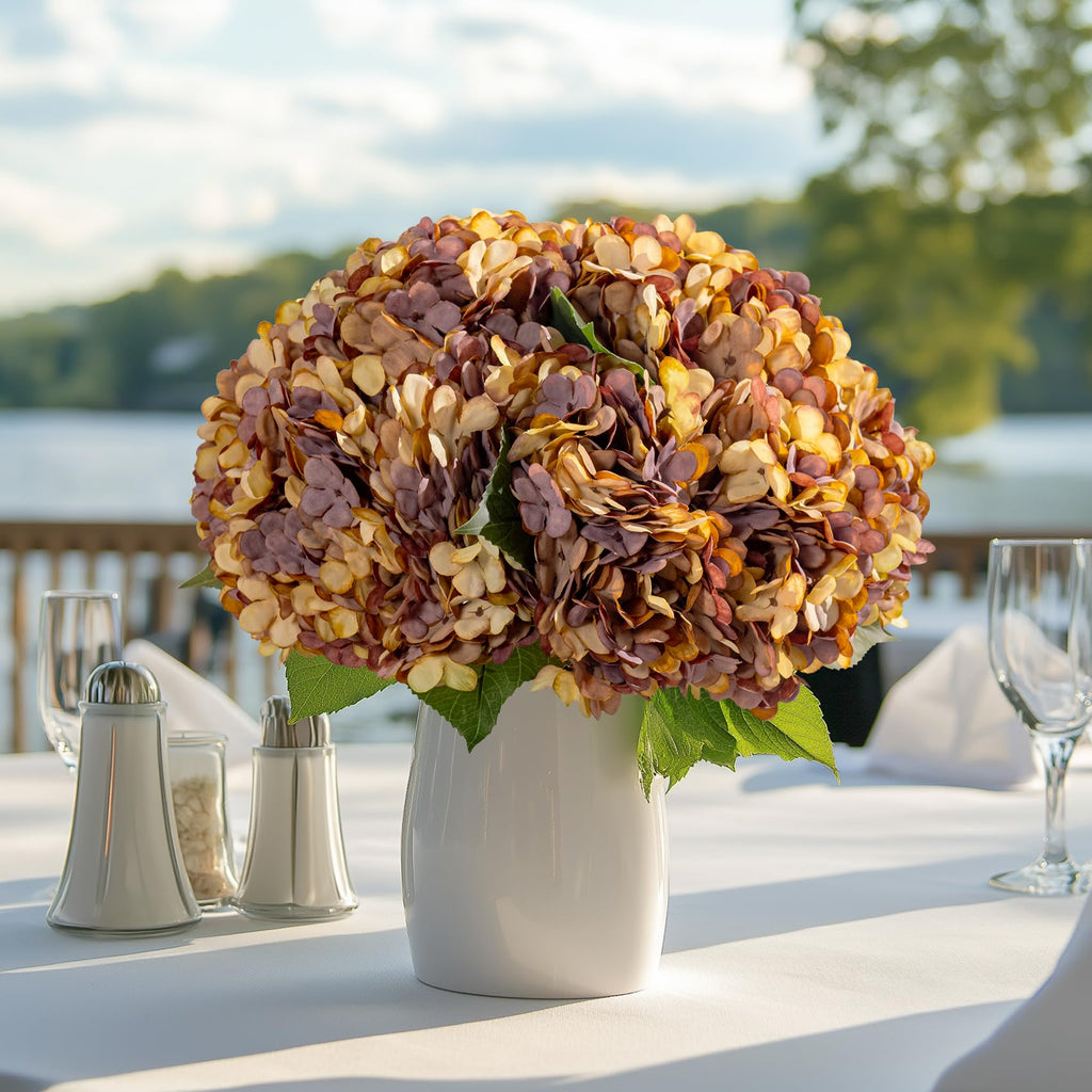 10 Pcs Faux Silk with Stems - Fall Hydrangeas Artificial Silk Flower Fall Winter Artificial Bouquet for Wedding
