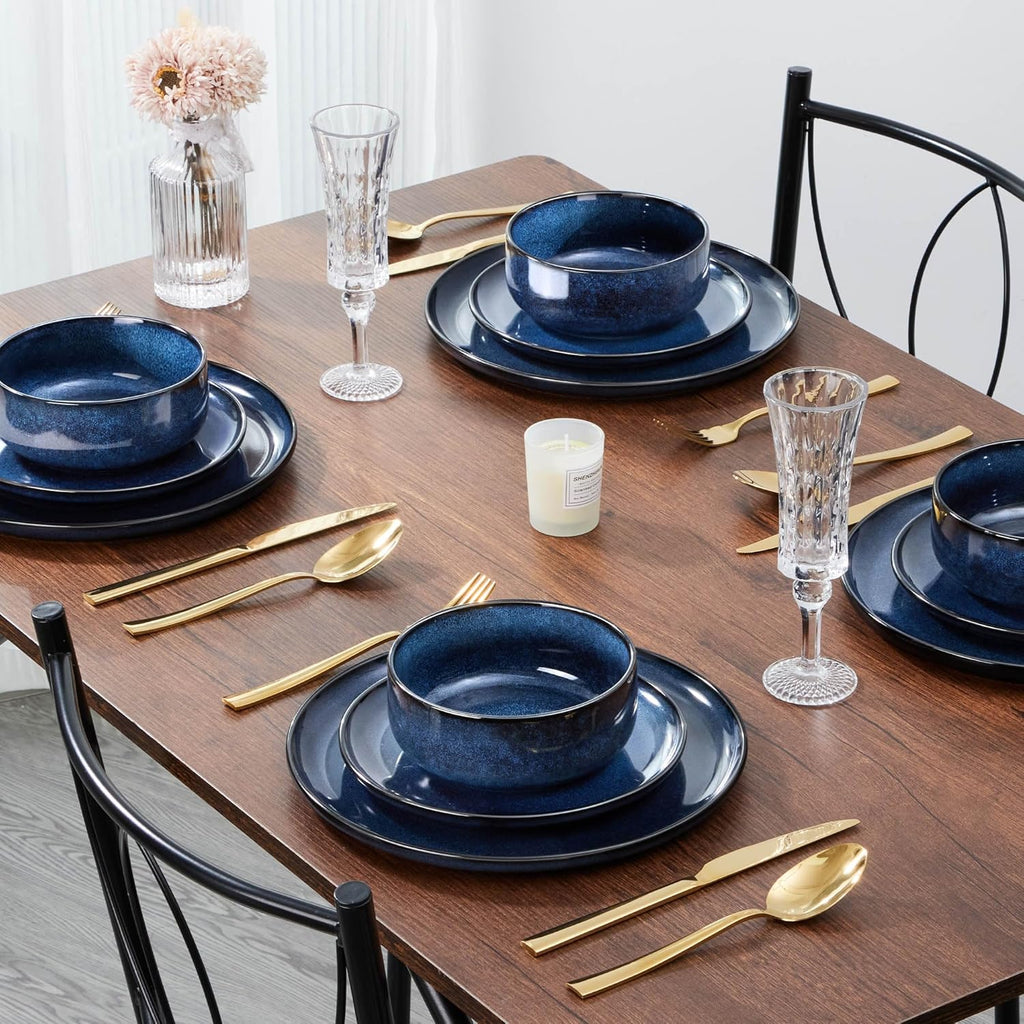Dinnerware Sets for 4, 12-Piece Stoneware Plates and Bowls Set, Ceramic Dishes Reactive Glaze Dinning Ware