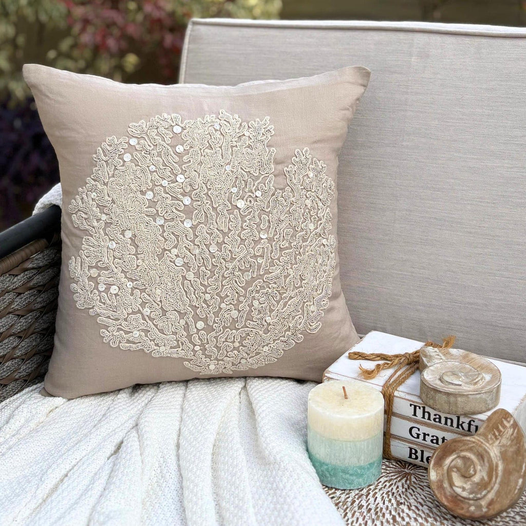 Mocha Shams Beaded Sea Weeds Sea Creatures Ocean & Beach Theme Pillow Shams Pack of 2 24x24 inch (60x60 cm) Square