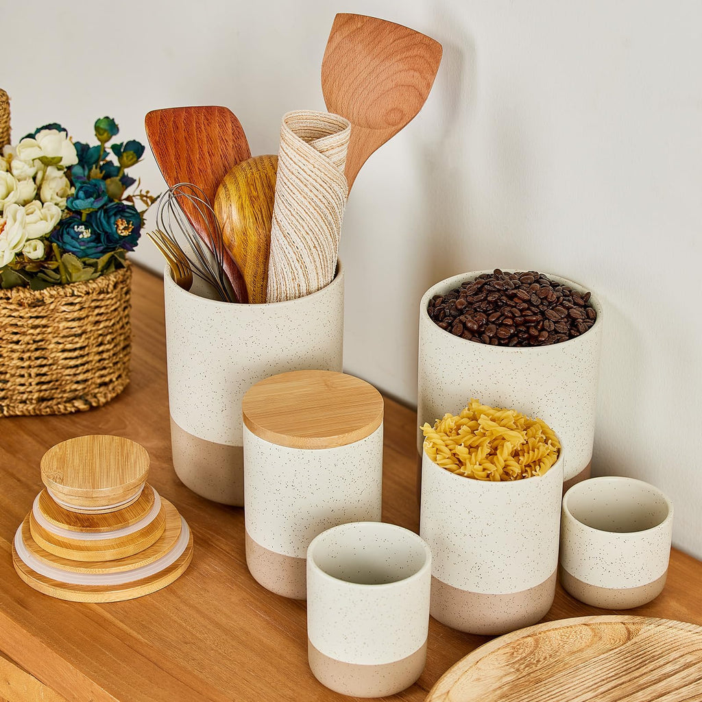 Canister Set of 3, Large Ceramic Food Storage Containers with Lids
