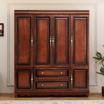 Solid Wood Armoire Wardrobe Closet with Cherry Finish