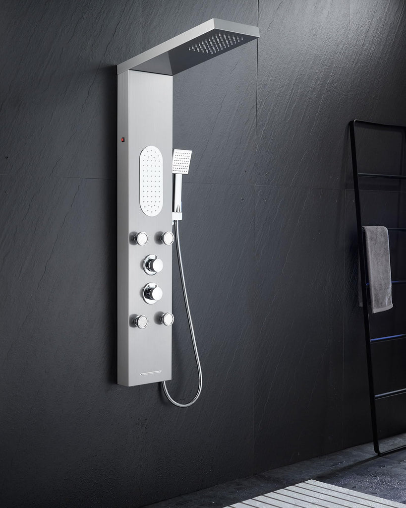 5-Function LED Shower Panel Tower System 4 Jets Stainless Steel
