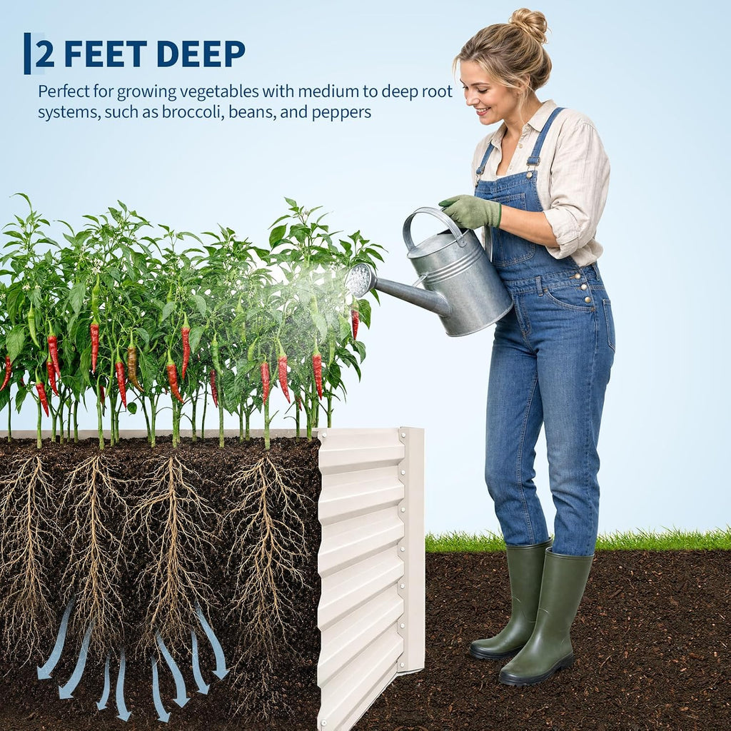 6x3x2 Ft Galvanized Metal Raised Garden Bed, 24-Inch Tall Heavy Duty Planter Box for Vegetables, Herbs & Flowers