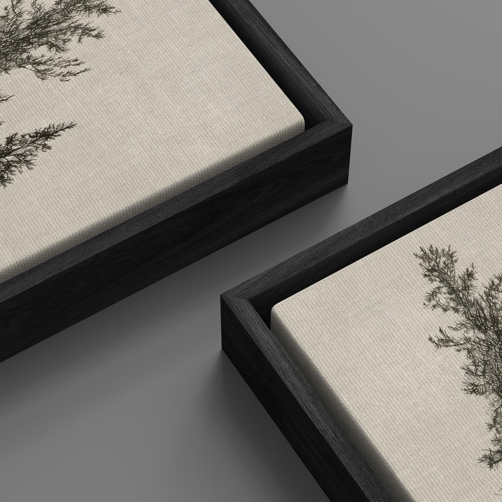 Large Framed Canvas Hand-Drawn Pine Trees Monochrome Illustrations Modern Art Calm Warm - 60"x20"