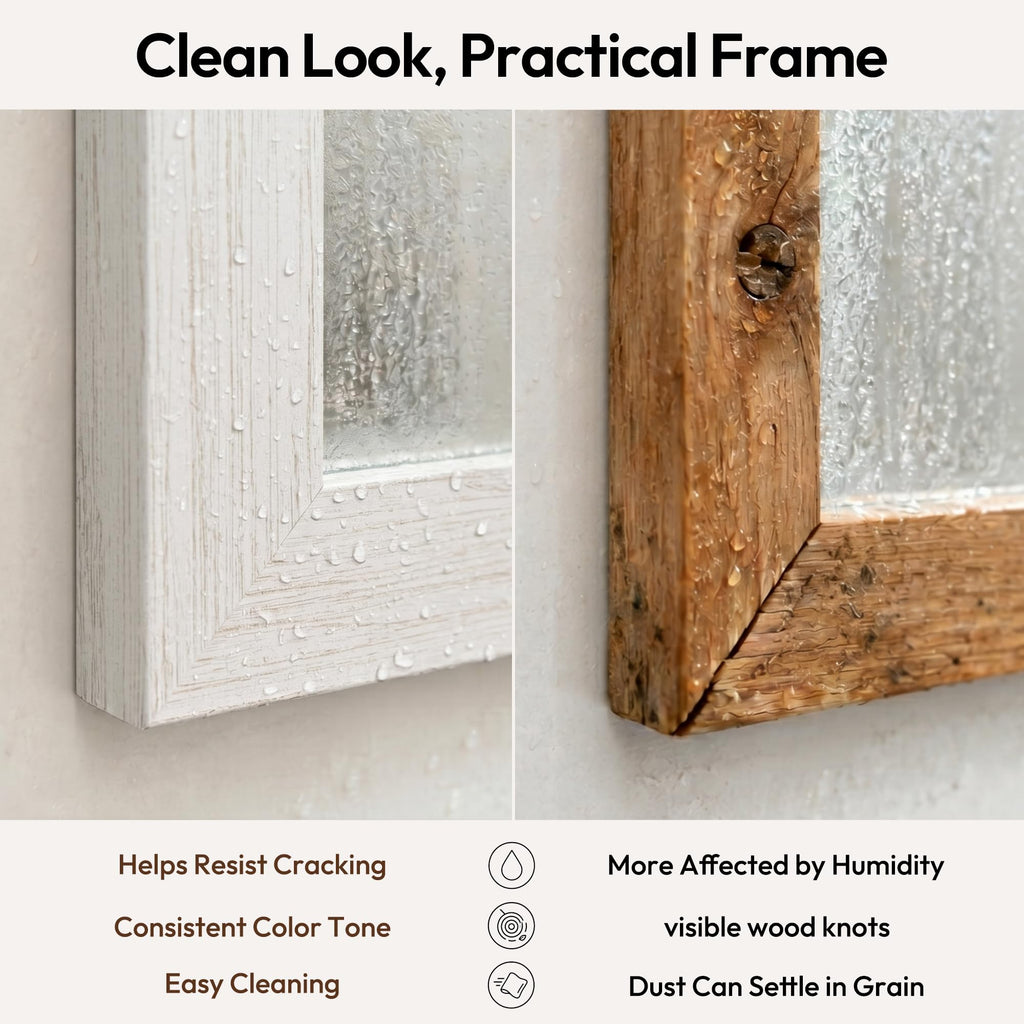 24"x36" Farmhouse Wall Mirror for Mantle & Bathroom, Distressed White Wood Texture, Coastal Rustic Vanity Mirror for