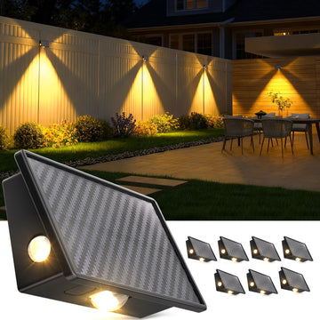 Solar Fence Lights Outdoor - 8 Pack Solar Lights Outdoor Waterproof Ideal for Deck Rail Stair Step Decoration 3 Large