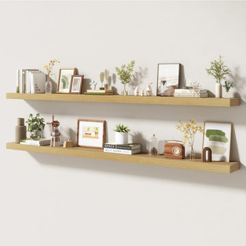 72 Inch Floating Shelves, 6.5 Inch Deep Oak Shelves Set of 2