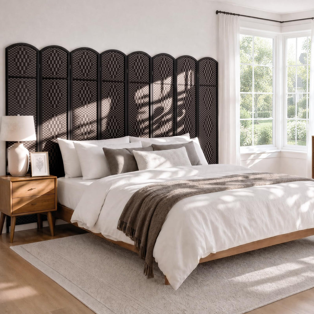 Room Divider, Folding Privacy Screen, 8Panel Wall Divider, Dark Mocha