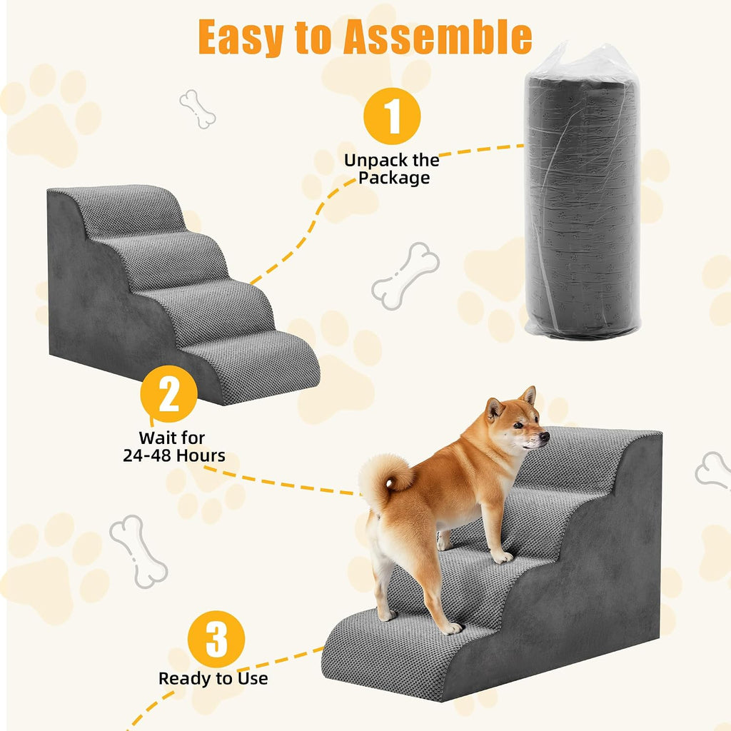 4-Step Dog Stairs, 20" H Dog Steps for Sofa and Chair, Grey