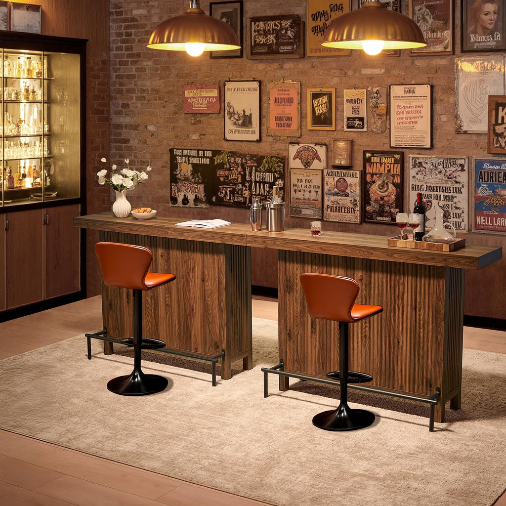 63-Inch 2-Tier Bar Table with Footrest, Walnut